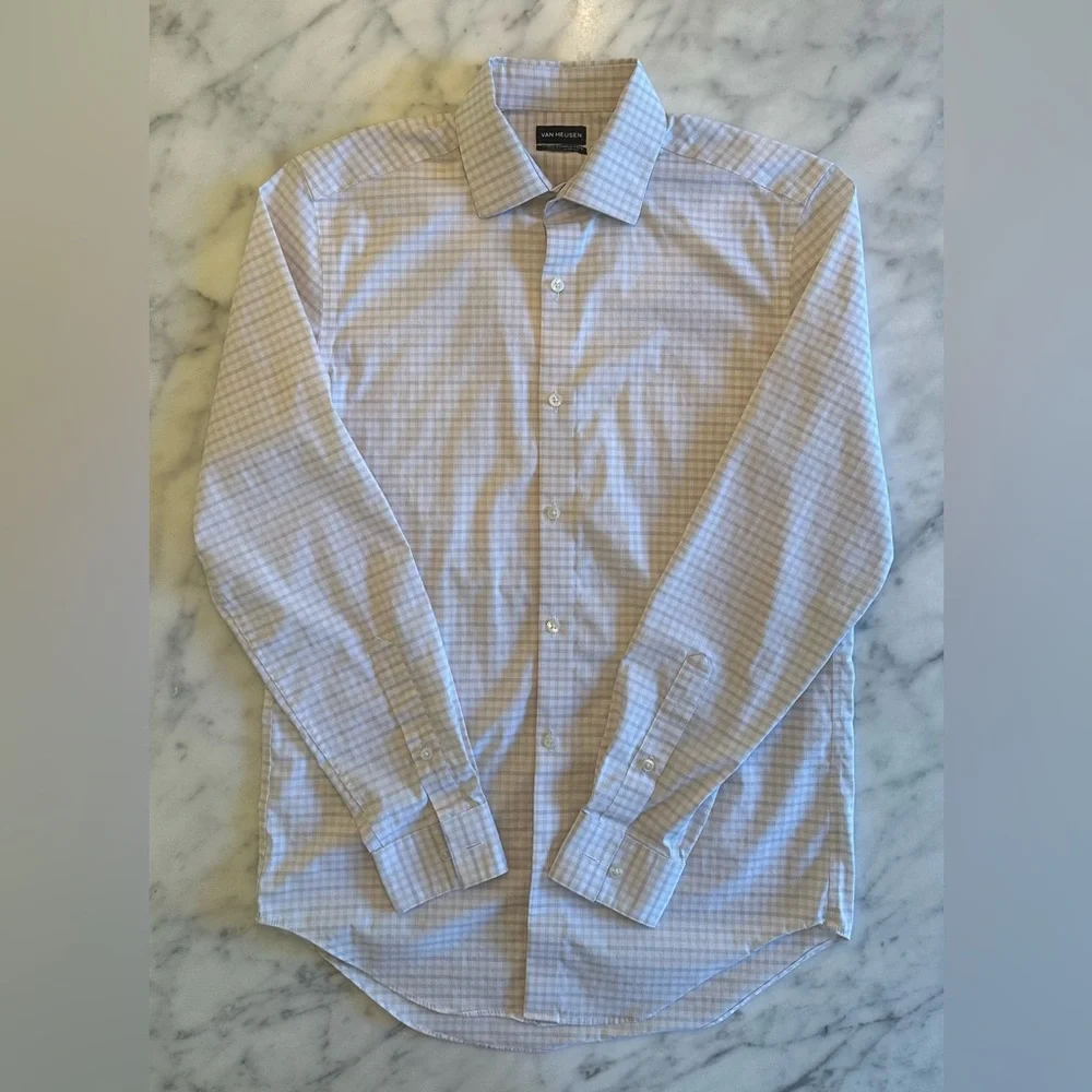 Van Heusen Men's Dress Shirt Slim Fit / Ultra Wrinkle Free - 14-14½ 32/33 Small - Picture 5 of 10